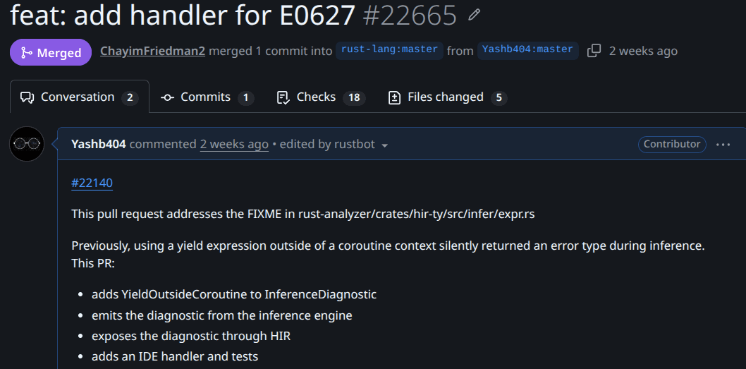 Rust Analyzer Contributions